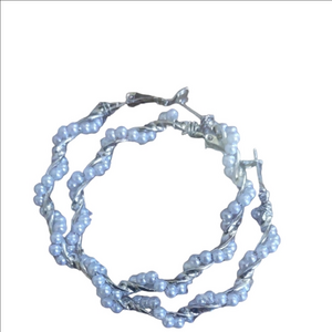 Silver White Pearl Hoop Earrings Elegant